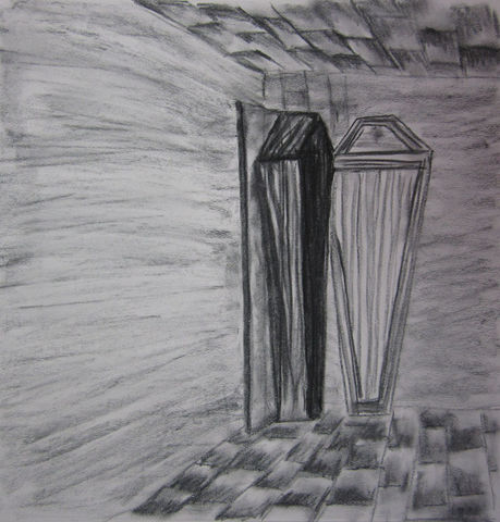 Nombre de la obra: parte de la serie Vampiros y Princesas - sin titulo
Autor: Ximena Alonso Orozco 
Técnica: carboncillo
Medidas: 50cm x50cm
Año de realización: 2011
