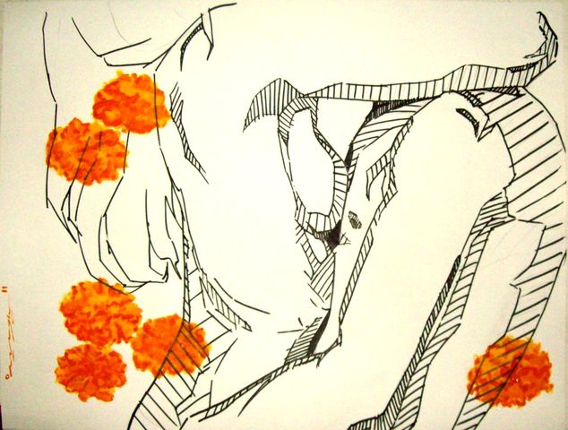 Wilbert Edel García Maya, Muerte para una ofrenda, 2011, Acrílico sobre papel, 50 x 66 cm